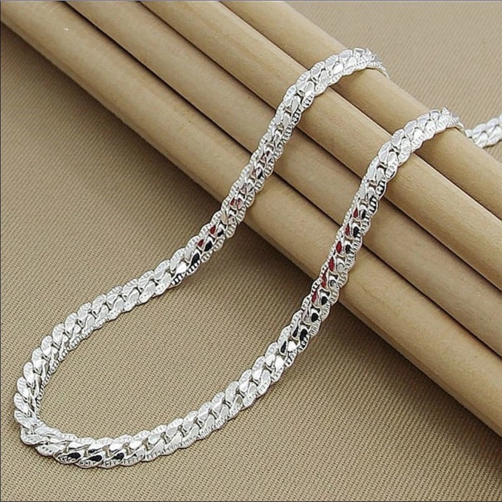 6MM Full Sideways Silver Necklace Silver Plated - Picture 1 of 8